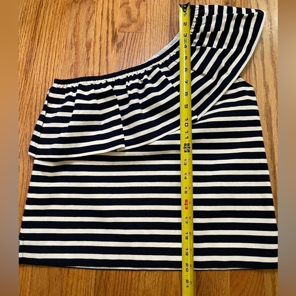 J. CREW Nautical Stripe One Shoulder Bold Ruffle Navy White Cotton Top Blouse XS - Picture 5 of 8